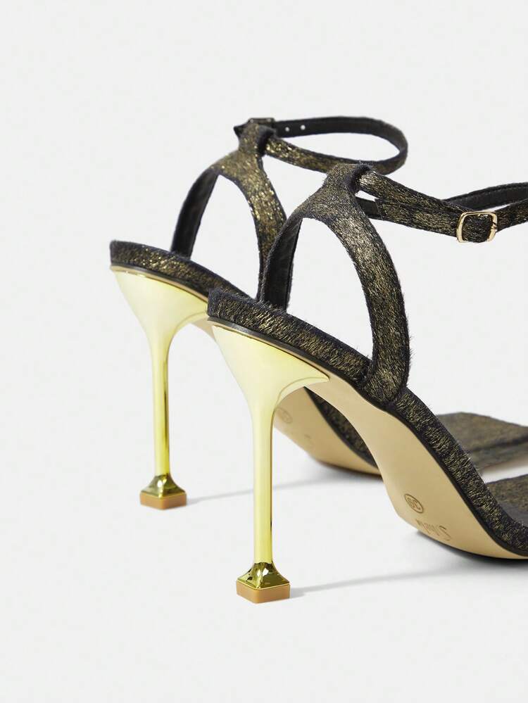 Women's Fashionable Black Square Toe Thin High Heels For Daily Wear, Dating Party