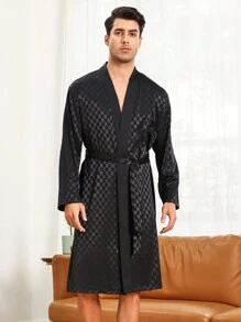 Nam Kẻ sọc Nhà  Quần áo Áo choàng tắm - màu đen - Xem 5