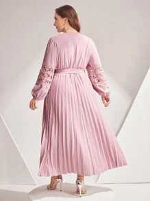 Modelyn Của phụ nữ Kích thước lớn Vá lại Ren Váy có thắt lưng - Bụi hồng - Xem 2