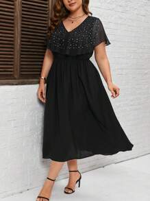 SHEIN Clasi Plus Size Rhinestone Decorated Dress - Black - View 1