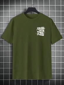 Manfinity Homme 男士天使和卡通印花t恤 - 橄欖綠 - 查看 4