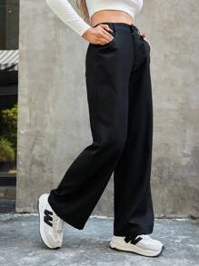 SHEIN EZwear Text Pattern Wide Leg Trousers
