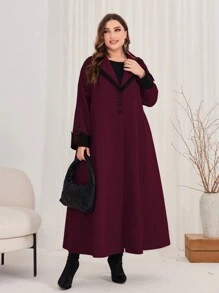 SHEIN Najma CURVE 勃艮第红色加大码女式翻领长袖夹克带包边 - 酒紅色 - 查看 1