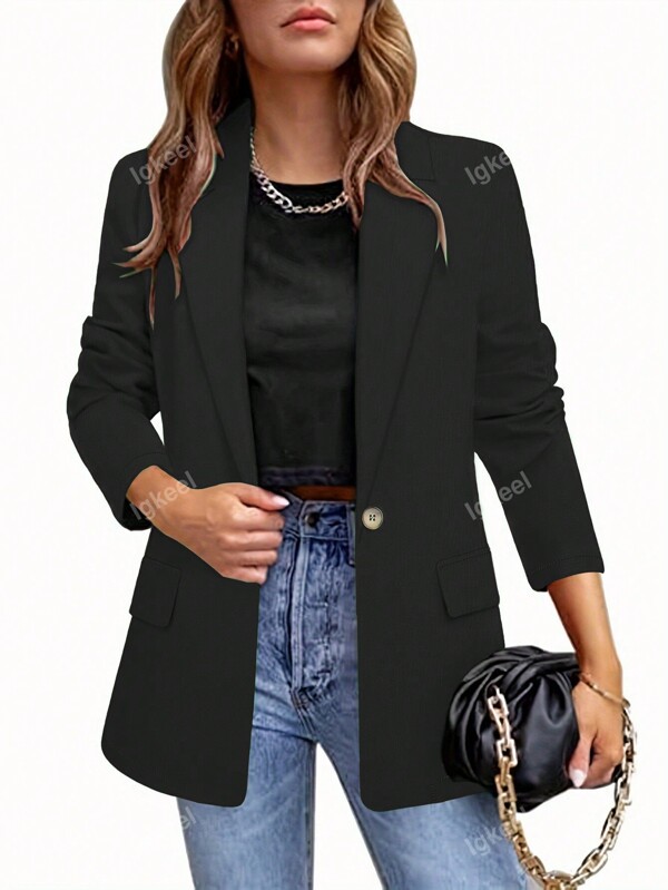 Blazer feminino casual versátil com lapela e cor sólida
