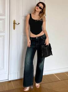 SHEIN EZwear Asymmetric Hem Slim Fit Tank Top - Black - View 4