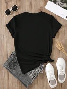 SHEIN EZwear Camisetas De Manga Corta Con Gráfico De Corazón - Negro - Ver 2