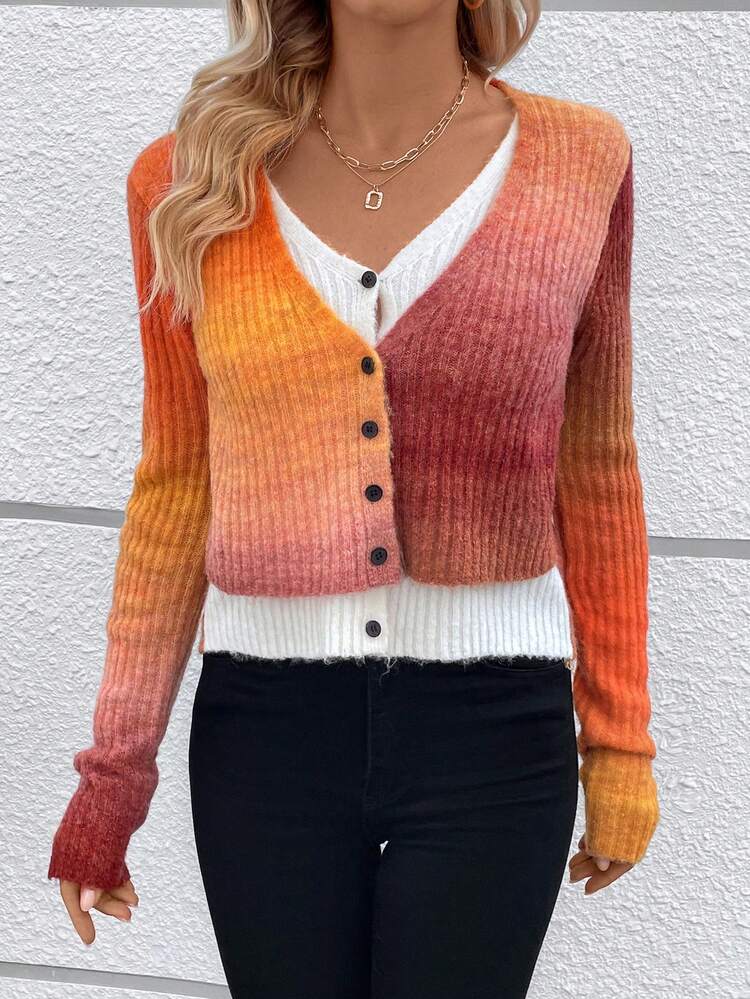 Women'S Gradient 2 In 1 Cardigan Sweater Fall Cloth For Women