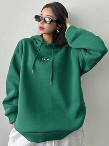 DAZY Của phụ nữ Áo nỉ có mũ Với In Khẩu hiệu - màu xanh lá - Xem 2