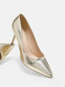 Glamorous Gold Stiletto Heeled Pumps - Gold - View 5
