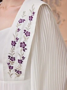 Modelyn Women'S Floral Embroidery Lantern Sleeve Dress - White - View 4