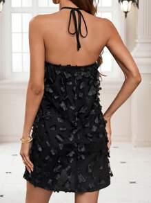 SHEIN Clasi 女式 3d 花朵貼花掛脖連身裙