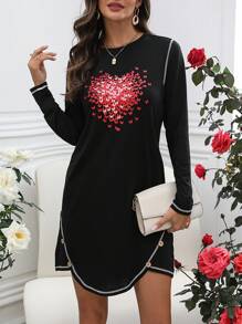 SHEIN LUNE 女用蝴蝶圖案印花拼色拼接連身裙 - 黑色 - 查看 1