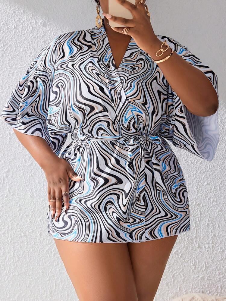 Plus Size Women'S Printed Flowy Kimono Robe Summer