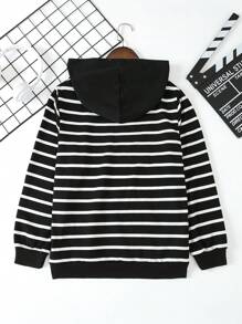 1件青少年男童条纹卫衣，带袋鼠口袋 - 黑與白 - 查看 2