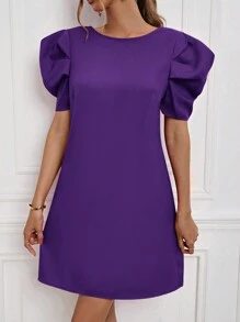 SHEIN Clasi 女裝短袖泡泡連衣裙 - 紫色 - 查看 1