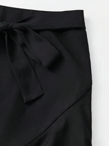 Calvaya Women's Solid Color Asymmetrical Skirt With Ruffle Hemline And Tie Waist Maxi Women Outfit
