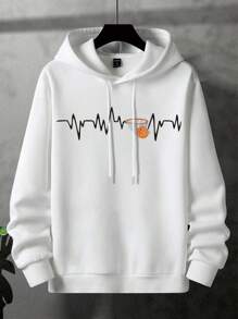 Manfinity Homme 寬鬆版型男子籃球印花保暖連帽衛衣 - 黑色 - 查看 3