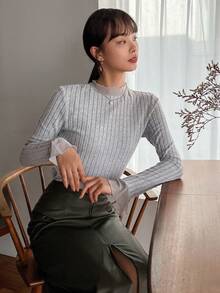 FRIFUL 女士荷葉邊條紋t恤,帶褶皺袖 - 灰色 - 查看 7