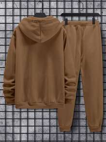 SHEIN Manfinity EMRG Men's Slogan Print Hoodie And Jogger Pants Set - Coffee Brown - View 3