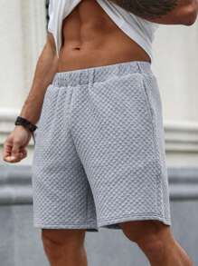 Manfinity Homme Men's Solid Color Elastic Waistband Shorts With Diagonal Pockets - Grey - View 1