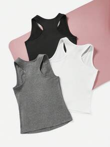 Easithlete Solid Color Athletic Tank Top With Racerback Design Fitted Shirt