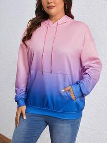SHEIN LUNE Áo nỉ dây rút phối màu gradient cỡ lớn - Bụi hồng - Xem 3