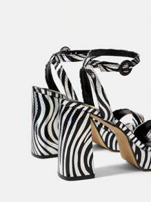 CUCCOO SZL 時尚性感斑馬紋10.8公分厚高跟鞋2.8公分平台圓頭踝帶女夏季涼鞋 - 彩色 - 查看 5