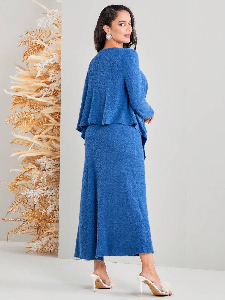 Women'S Solid Color Cami Dress And Open Front Jacket Set 2 Piece Set