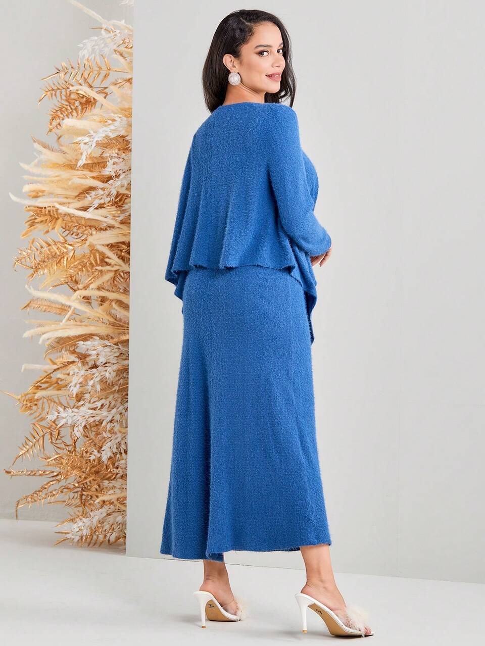 Women'S Solid Color Cami Dress And Open Front Jacket Set 2 Piece Set