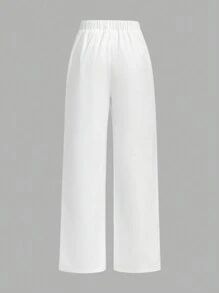 SHEIN Tween Girl Urban Floral Print Fashionable Woven Loose Straight Leg Pants - White - View 2