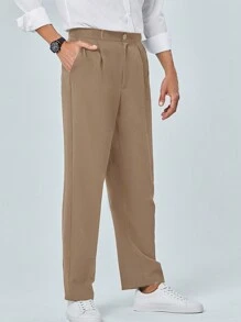 RueChic Men'S Flat Front Trousers With Slanted Pockets And Creases - Apricot - View 5