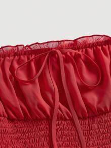 SHEIN MOD Vestido de cuello redondo de gasa roja con correa de lazo, dobladillo con volantes plisados, perfecto para las vacaciones de verano