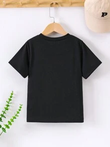 Young Boy Valentine's Day Love Slogan Print Round Neck T-Shirt - Black - View 2