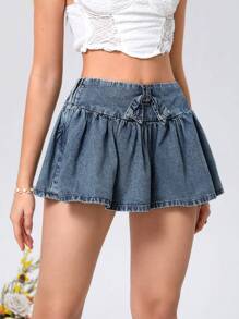 SHEIN MOD Women's Denim Asymmetrical Ruffle Hem Skirt
