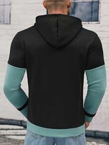 GENTILAND 針織休閒拼接連帽卫衣 - 彩色 - 查看 2