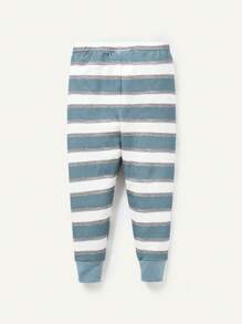 Cozy Pixies 嬰兒男童貼身睡衣套裝，卡通動物與條紋圓領上衣和長褲，4入組 - 寶藍色 - 查看 3