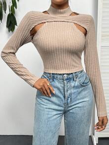 SHEIN Essnce 2合1空心t卹 - 杏色 - 查看 5