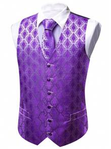情人節男士提花西裝背心 - 紫色 - 查看 3