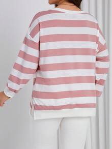 SHEIN LUNE Kích thước lớn Sọc Thả vai Áo nỉ - Bụi hồng - Xem 2