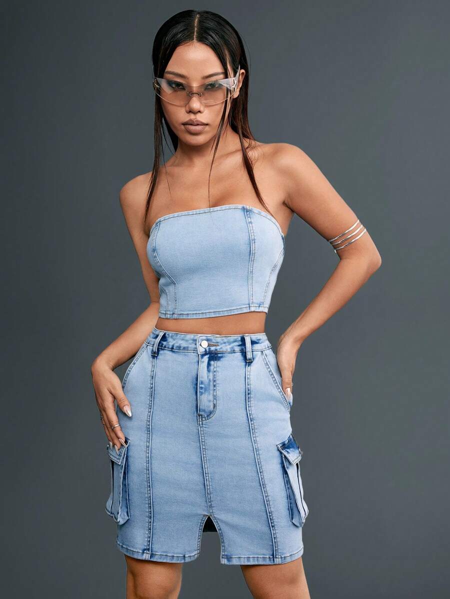 SHEINNeu Giải trí Của phụ nữ Denim - Màu xanh lam - Xem 1
