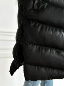 EURMUSE Zip Up Hooded Vest Puffer Coat - Black - View 4