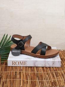 SHUZIA 大码女式平底黑色凉鞋假日度假氛围夏季鞋春季鞋春假复活节母亲节礼物