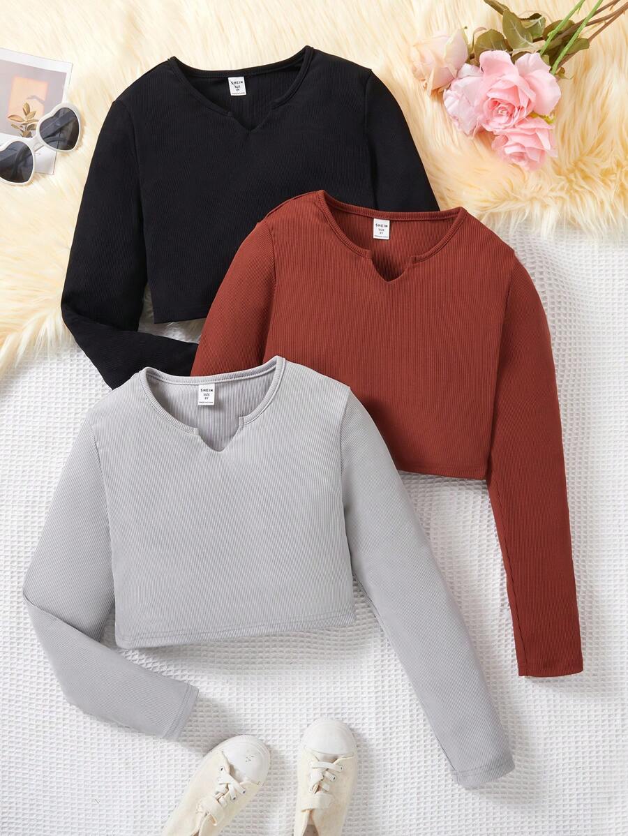 SHEIN 女孩基礎款秋冬時尚t恤 - 彩色 - 查看 1