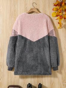 少女拼色撞色亮片開襟泰迪熊外套 - 彩色 - 查看 2