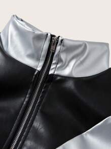 SHEIN ICON Viền kéo ra Hai tông màu Quần skinny Áo khoác - màu đen - Xem 12