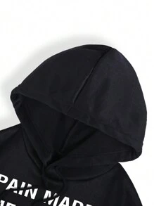 SHEIN EZwear 女字母印花連帽運動衫 - 黑色 - 查看 4