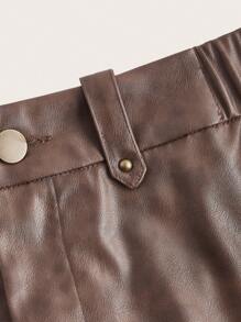 SHEIN EZwear Women'S Vintage Washed Faded Tie Belted Skirt - Brown - View 3