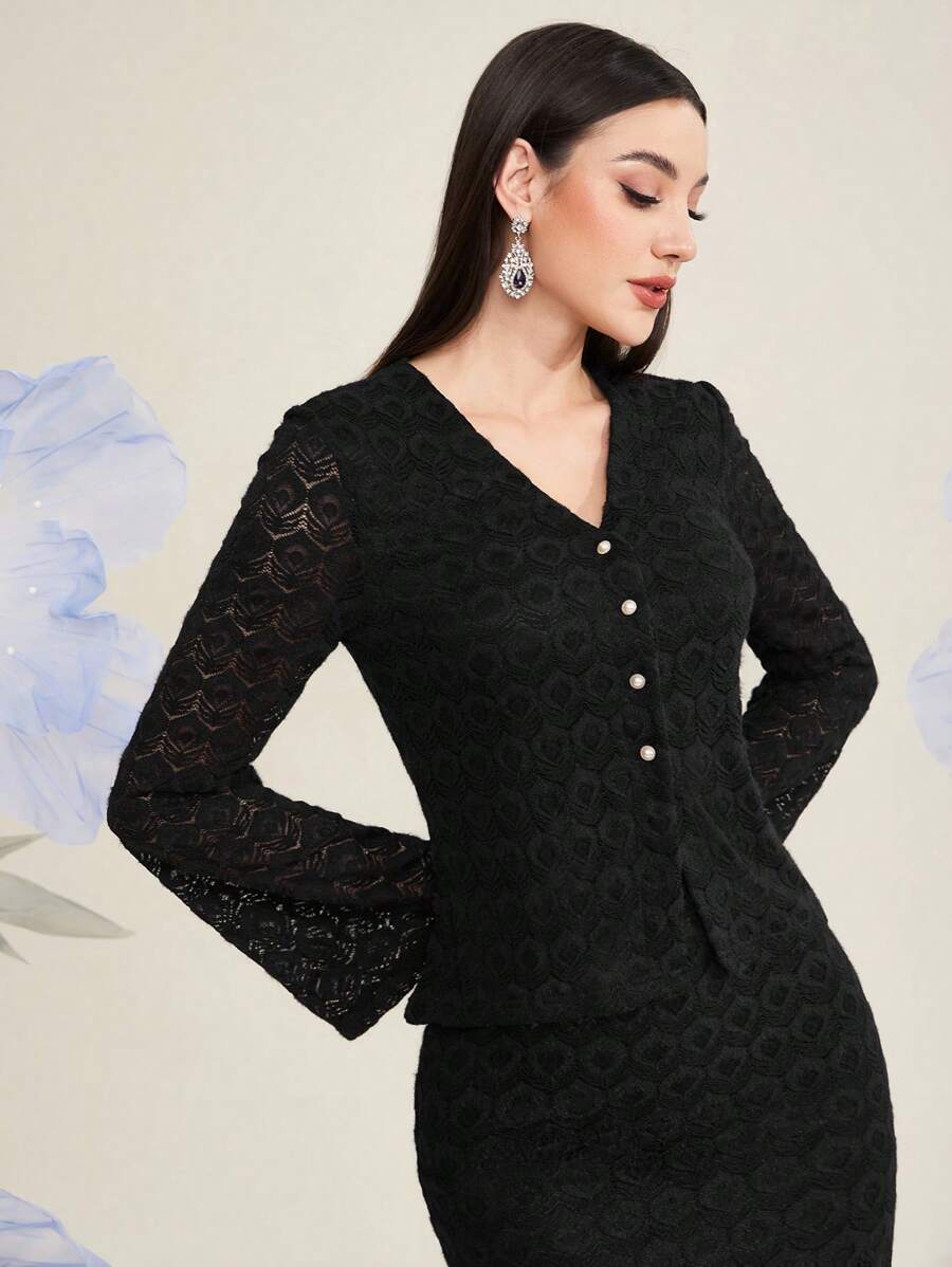 Modelyn Set 2 chiếc áo ren trơn có viền tua rua dành cho nữ - màu đen - Xem 1