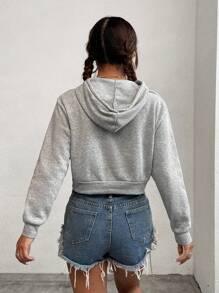 SHEIN EZwear 女性連帽短款套頭衫,帶束口 - 淺灰色 - 查看 2