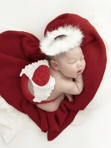 100%手工編織的新生兒攝影裝飾,愛心天使翅膀短褲套裝 - 彩色 - 查看 2